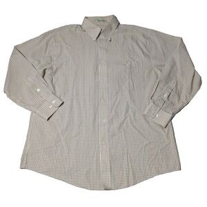 VTG ORVIS Men Large Khaki Gingham Check Cotton Blend Long Sleeve Button-Up Shirt